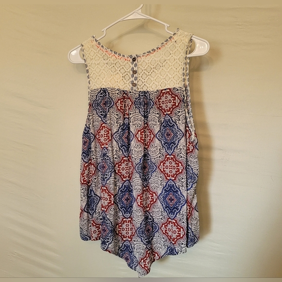Kohl's Rewind Tank Front Tie Lace Blouse Red White and Blue Size XL - Picture 4 of 7